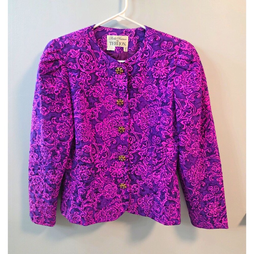VINTAGE Rickie Freeman for Teri Jon Women’s Silk Jacket Quilted Lined Floral 12